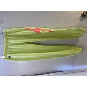 Aviator Nation women’s Sweatpants Yellow with Pink Lightning Bolt